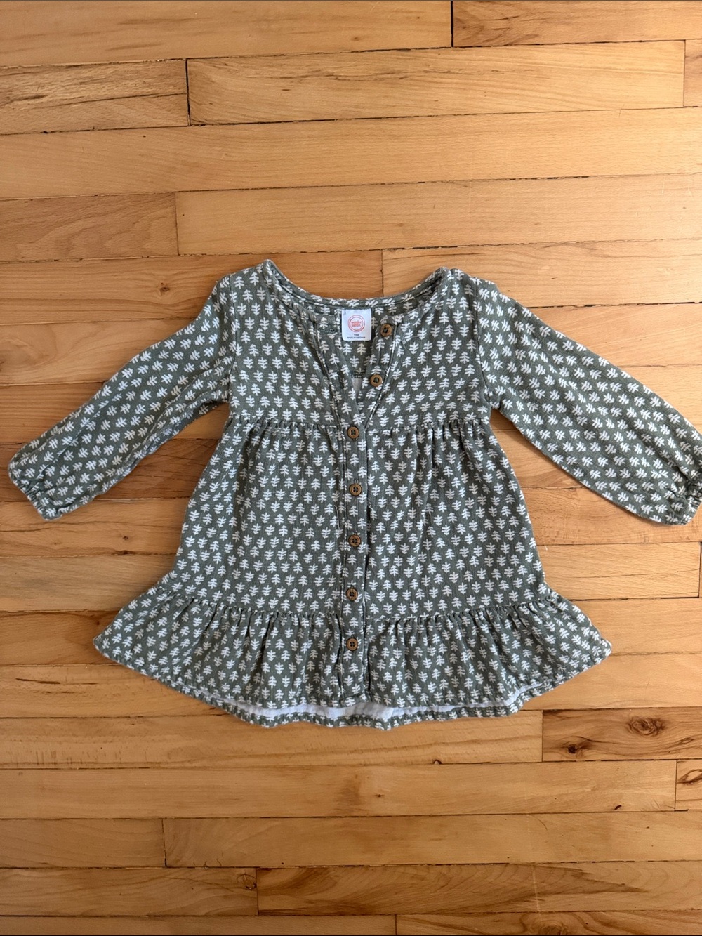 wonder nation Olive Green Floral Button-Front Ruffle Dress